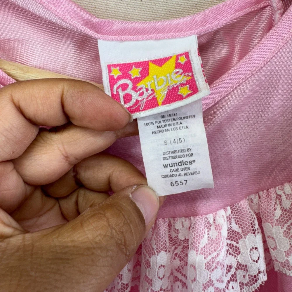 Barbie Vintage 90s Nightgown Girls Size 4/5 Pink Lace Barbiecore Mattel Set of 2